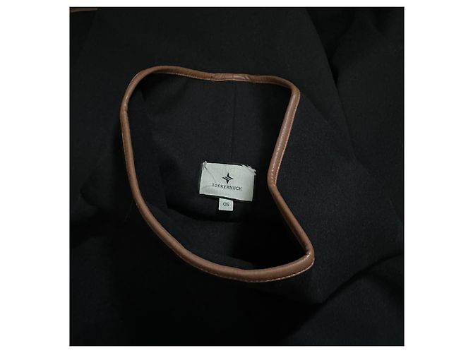 Autre Marque Tuckernuck Piper Poncho Schwarz mit Lederbesatz Braun - Ansicht 6