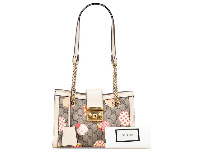 Borsa Gucci Brown Small GG Supreme Apple Heart Padlock Marrone Beige - vista 11