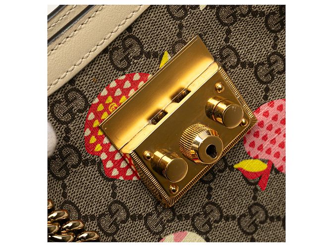 Borsa Gucci Brown Small GG Supreme Apple Heart Padlock Marrone Beige - vista 7