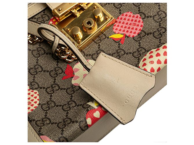 Borsa Gucci Brown Small GG Supreme Apple Heart Padlock Marrone Beige - vista 9