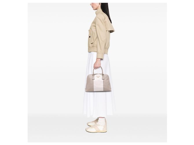 Prada Graue Mittelgroße Bicolor Saffiano Lux Promenade Handtasche Braun - Ansicht 11