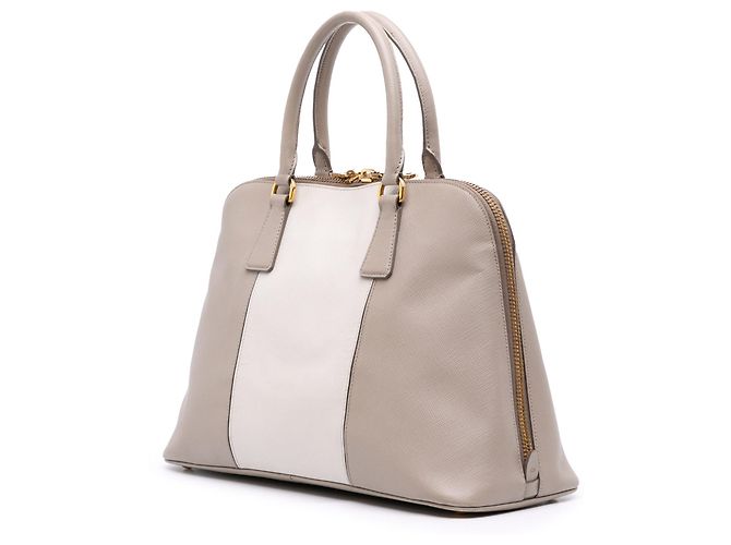 Prada Graue Mittelgroße Bicolor Saffiano Lux Promenade Handtasche Braun - Ansicht 2