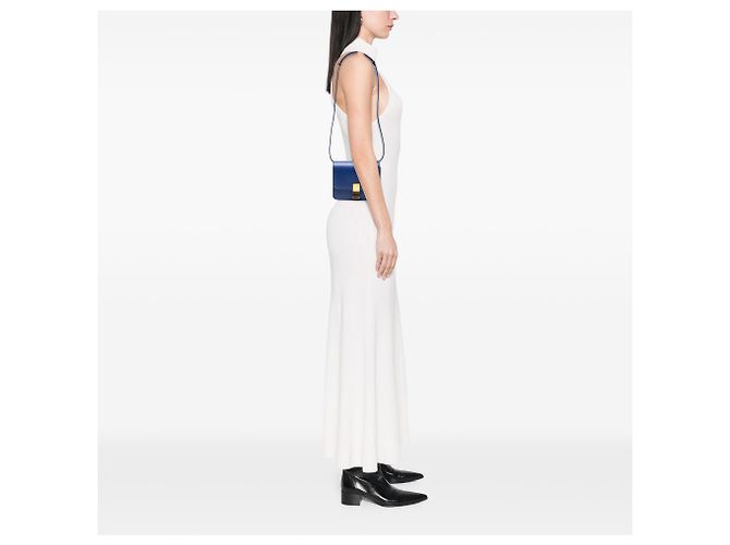 Classic Box Céline Celine Blu Piccola Scatola Classica in Pelle di Vitello - vista 7