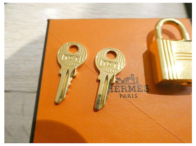Chiusura Hermès in acciaio dorato per borse Hermès Birkin e Kelly, micro graffi Gold hardware - vista 2