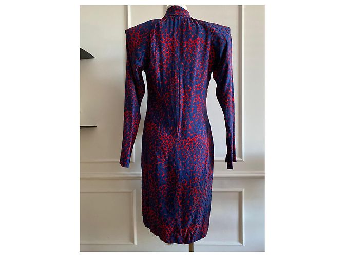 Abito in seta Yves Saint Laurent blu elettrico e rosso - vista 2