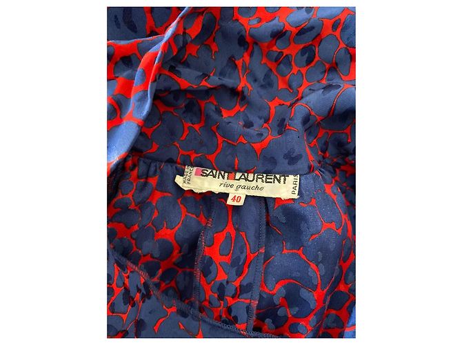 Abito in seta Yves Saint Laurent blu elettrico e rosso - vista 3
