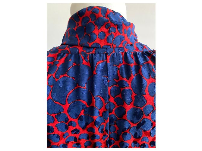Abito in seta Yves Saint Laurent blu elettrico e rosso - vista 6
