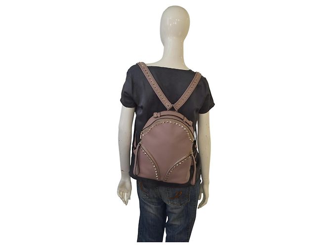 Valentino Garavani Rockstud Two Pocket Backpack in Blush Pink Leather Medium - view 16