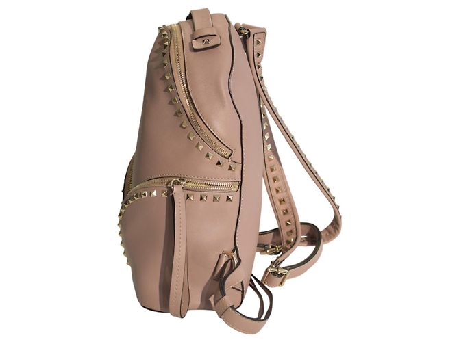 Valentino Garavani Rockstud Two Pocket Backpack in Blush Pink Leather Medium - view 3