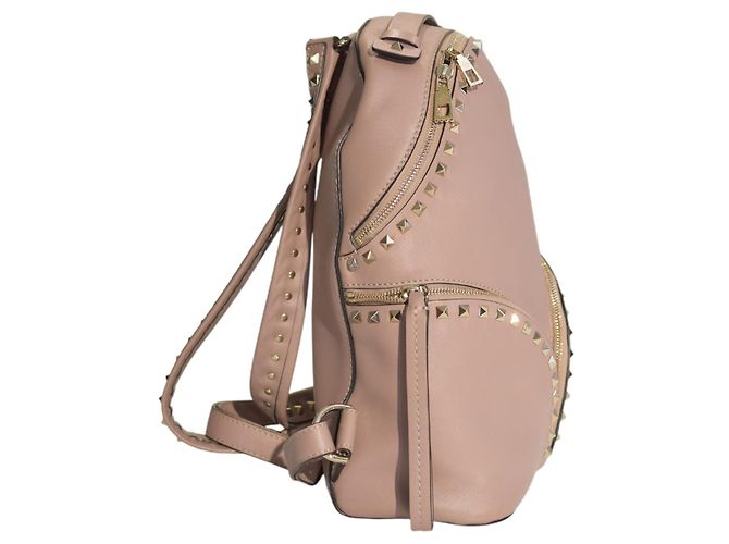 Valentino Garavani Rockstud Two Pocket Backpack in Blush Pink Leather Medium - view 4