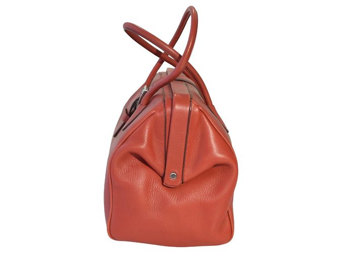 Prada Vintage Red Leather Doctor Bag Satchel frame top, double