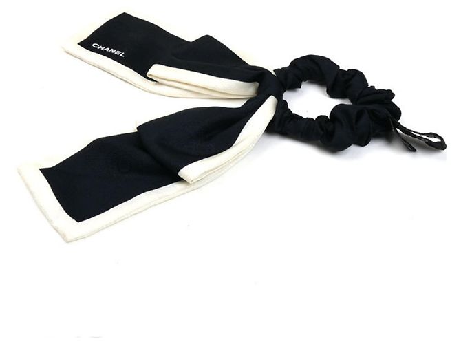 Accesorio para el cabello Scrunchie de seda Chanel Negro Blanco - vista 2