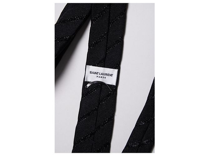 Corbata negra con rayas diagonales brillantes Saint Laurent Negro - vista 2