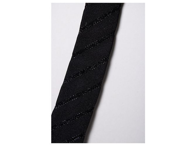 Corbata negra con rayas diagonales brillantes Saint Laurent Negro - vista 3