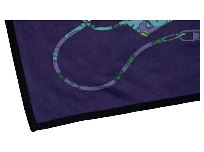 Lenço de seda Kelly da Hermès com estampa de carroça em roxo Verde Amarelo - vista 7