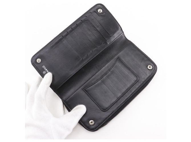 Cartera larga Matelassé Chanel en piel de cordero negro - vista 12