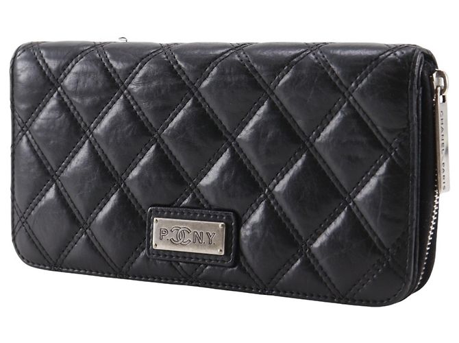 Cartera larga Matelassé Chanel en piel de cordero negro - vista 2