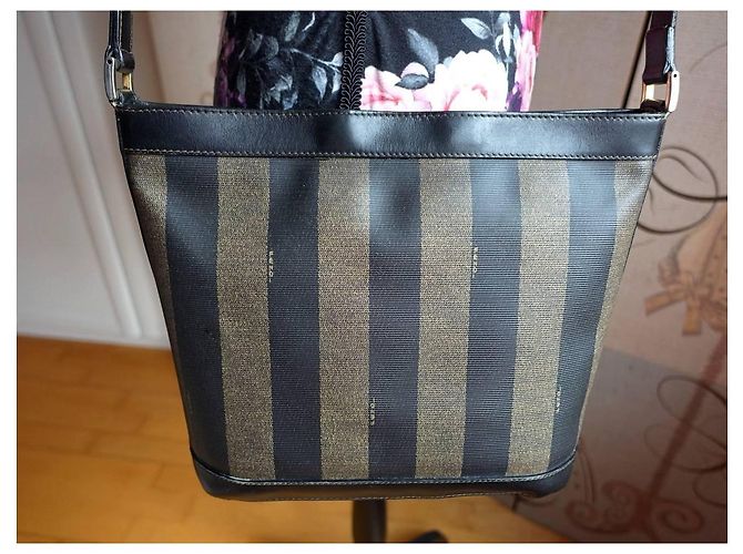 Borsa a tracolla Fendi Pequin Borsa a spalla Nera Marrone Striata - vista 14