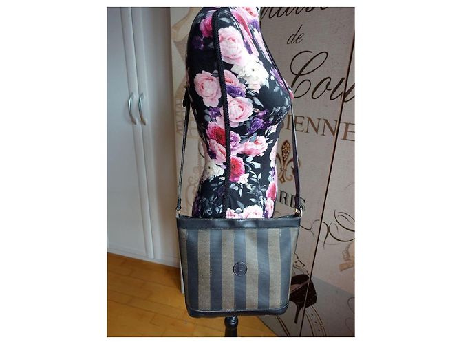 Borsa a tracolla Fendi Pequin Borsa a spalla Nera Marrone Striata - vista 4