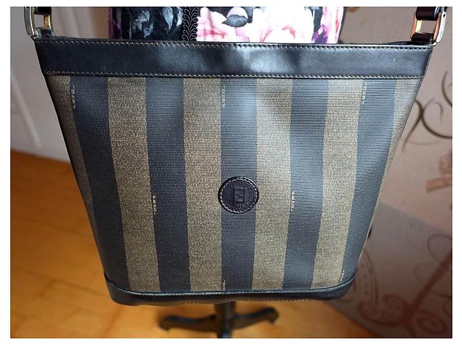 Borsa a tracolla Fendi Pequin Borsa a spalla Nera Marrone Striata - vista 5