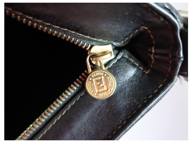 Borsa a tracolla Fendi Pequin Borsa a spalla Nera Marrone Striata - vista 8