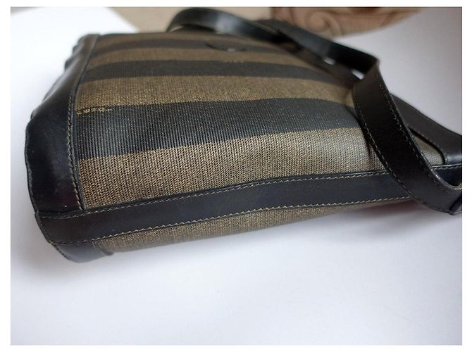 Borsa a tracolla Fendi Pequin Borsa a spalla Nera Marrone Striata - vista 9