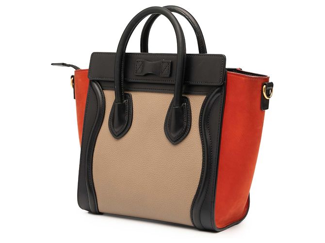 Luggage Céline Celine Brown Nano Tricolor Nubuck e Borsa da Viaggio in Pelle di Vitello Martellata
 Marrone - vista 2