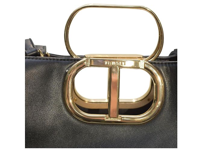 Twin Set Borsa tote in pelle nera Twinset Milano con hardware del logo dorato Nero - vista 12