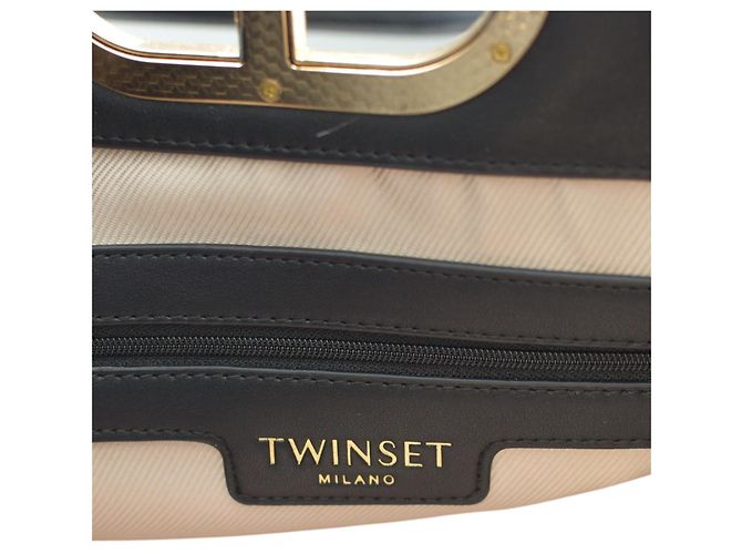 Twin Set Borsa tote in pelle nera Twinset Milano con hardware del logo dorato Nero - vista 13