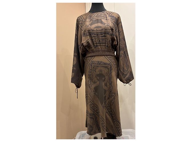 Vestido de seda Hermès FR 38 Castaño - vista 10