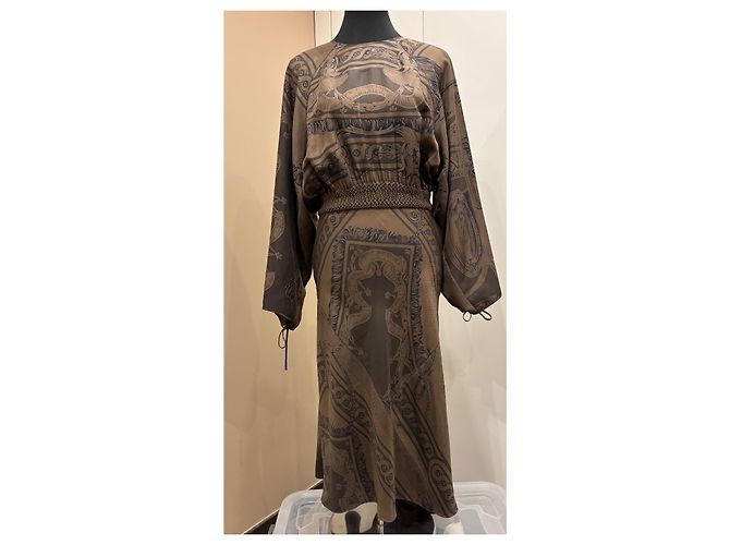 Vestido de seda Hermès FR 38 Castaño - vista 2