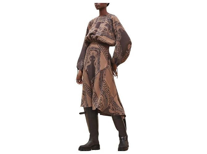 Vestido de seda Hermès FR 38 Castaño - vista 3