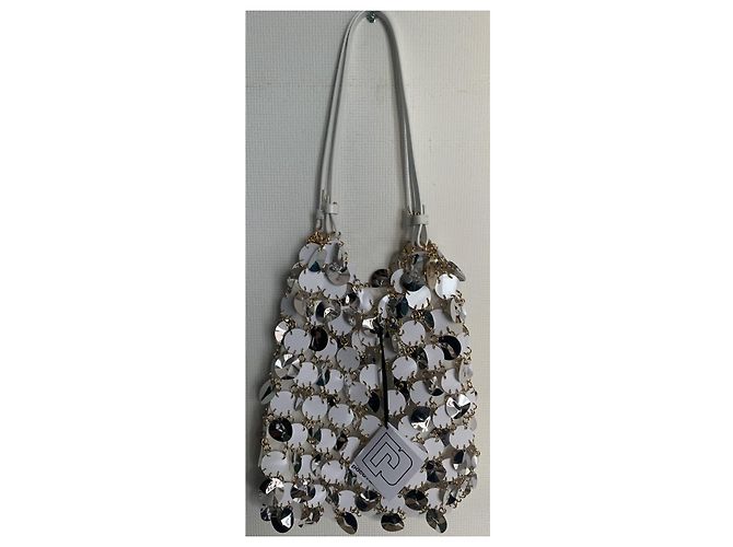 Borsa a spalla Paco Rabanne argento e bianca con paillettes e pelle Bianco - vista 11
