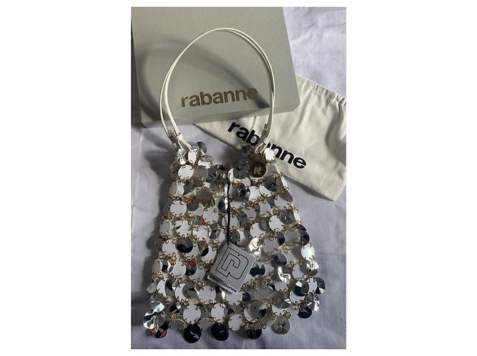 Borsa a spalla Paco Rabanne argento e bianca con paillettes e pelle Bianco - vista 13