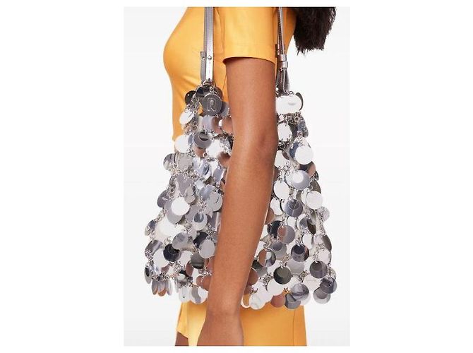 Borsa a spalla Paco Rabanne argento e bianca con paillettes e pelle Bianco - vista 16