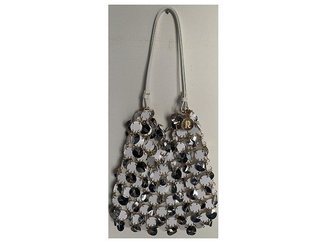 Borsa a spalla Paco Rabanne argento e bianca con paillettes e pelle Bianco - vista 2