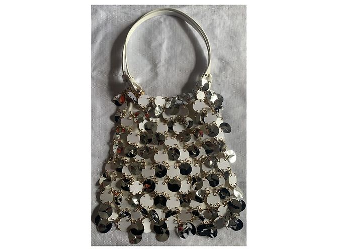 Borsa a spalla Paco Rabanne argento e bianca con paillettes e pelle Bianco - vista 3