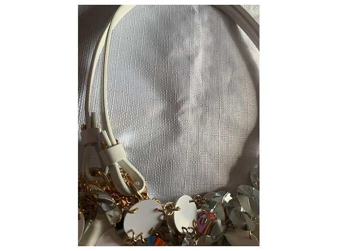 Borsa a spalla Paco Rabanne argento e bianca con paillettes e pelle Bianco - vista 4
