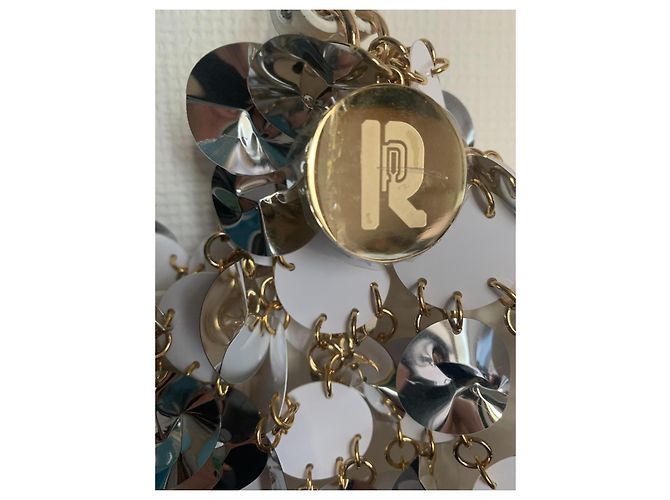 Borsa a spalla Paco Rabanne argento e bianca con paillettes e pelle Bianco - vista 5