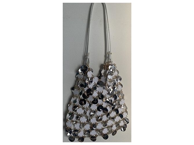Borsa a spalla Paco Rabanne argento e bianca con paillettes e pelle Bianco - vista 6