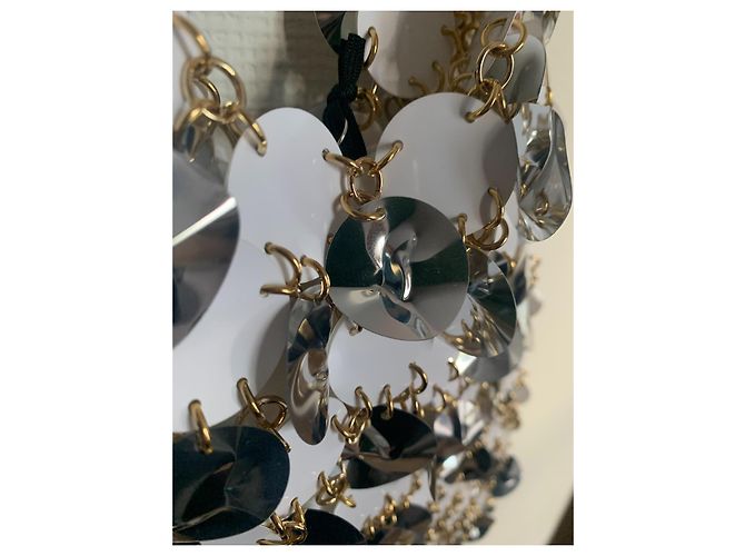 Borsa a spalla Paco Rabanne argento e bianca con paillettes e pelle Bianco - vista 7