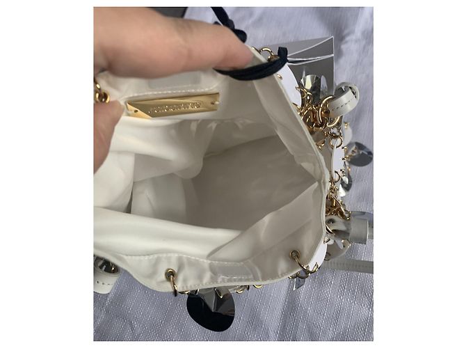 Borsa a spalla Paco Rabanne argento e bianca con paillettes e pelle Bianco - vista 8