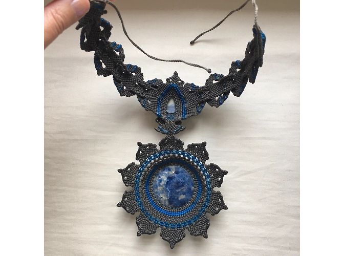 Autre Marque Collana Argentin in Sodalite Blu Grigio - vista 11