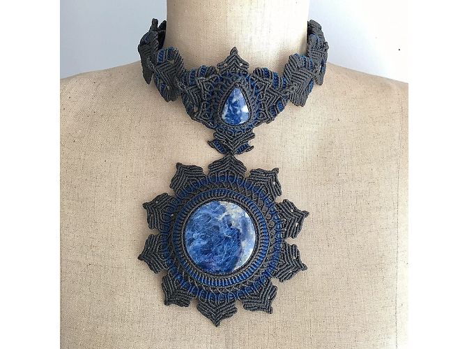 Autre Marque Collana Argentin in Sodalite Blu Grigio - vista 2