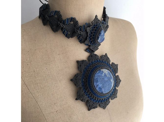 Autre Marque Collana Argentin in Sodalite Blu Grigio - vista 3