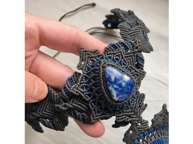 Autre Marque Collana Argentin in Sodalite Blu Grigio - vista 8