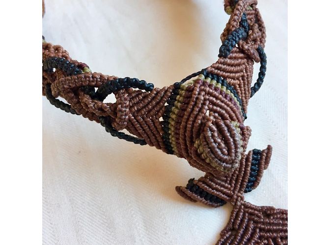Autre Marque Collana Argentin Micromacramé Obsidiana Occhio Celeste Nero Marrone chiaro - vista 11