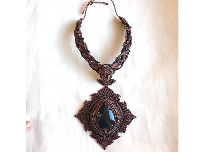 Autre Marque Collana Argentin Micromacramé Obsidiana Occhio Celeste Nero Marrone chiaro - vista 4