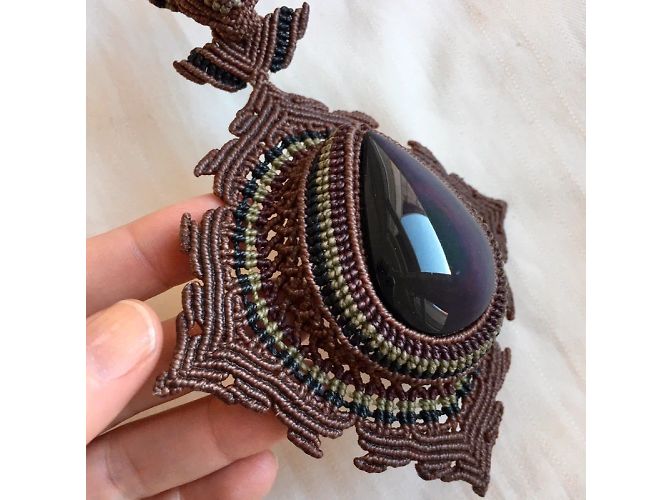 Autre Marque Collana Argentin Micromacramé Obsidiana Occhio Celeste Nero Marrone chiaro - vista 5