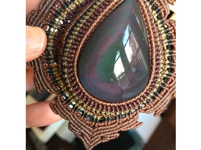 Autre Marque Collana Argentin Micromacramé Obsidiana Occhio Celeste Nero Marrone chiaro - vista 6